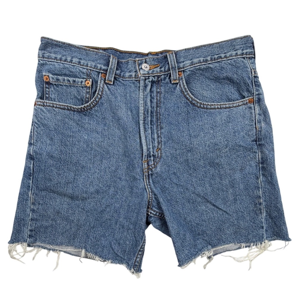 Levis 505 Mens Regular‎ Fit Cutoff Denim Shorts Blue Medium Wash W32 Cut Off